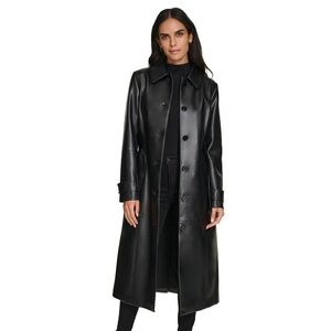 NWT Calvin Klein Women's Belted Faux-Leather Trench Coat